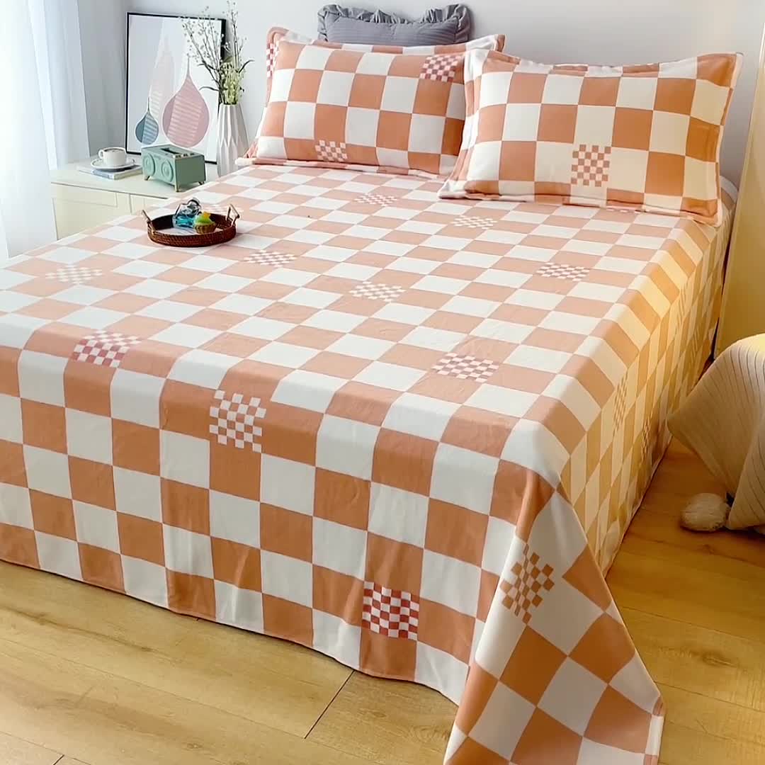 91家纺网 家纺一手货源 找家纺 锦罗绣 2024新款230克牛奶绒印花单品床单 格调-橙