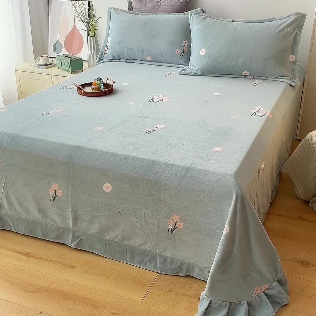 91家纺网 家纺一手货源 找家纺 锦罗绣 2024新款230克牛奶绒印花单品床单 静香