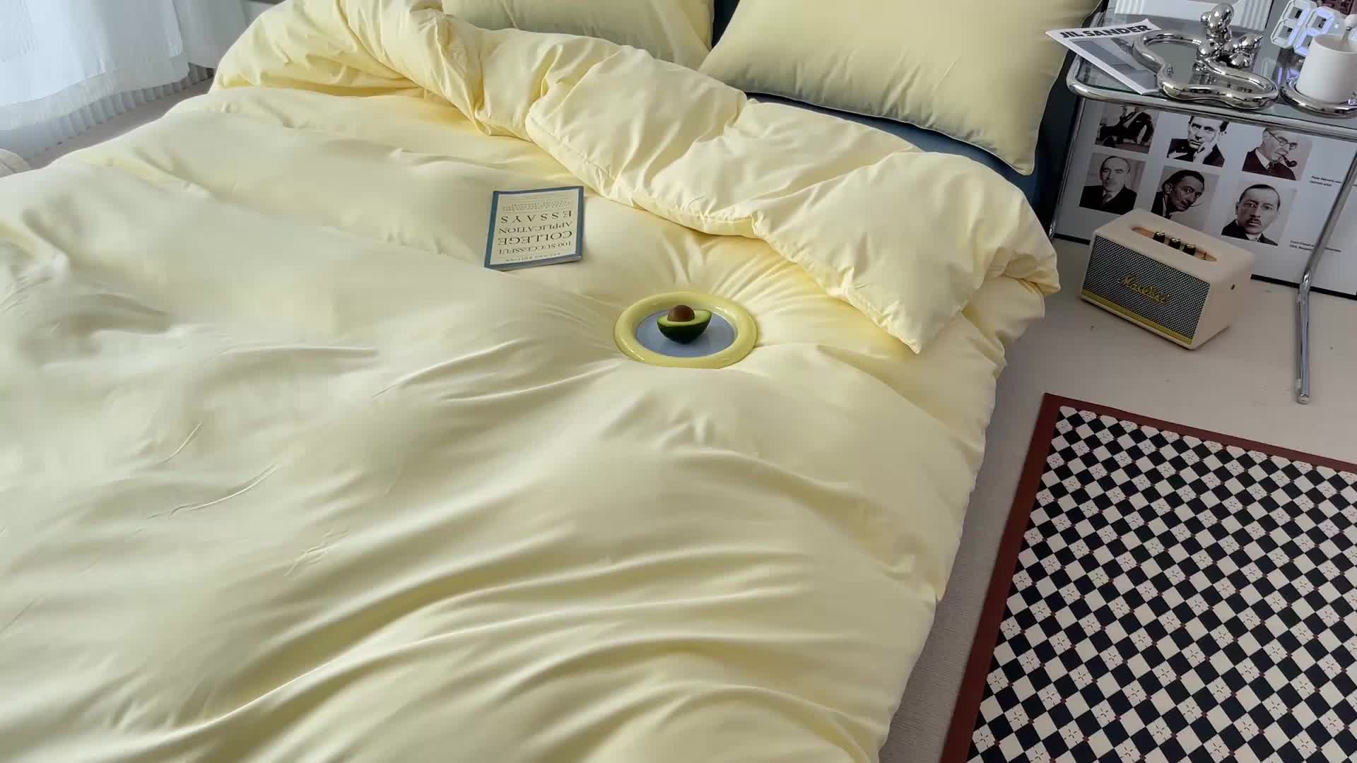 91家纺网 家纺一手货源 找家纺 蓝淋家纺 2022新款纯色双拼四件套 芝士蓝灰