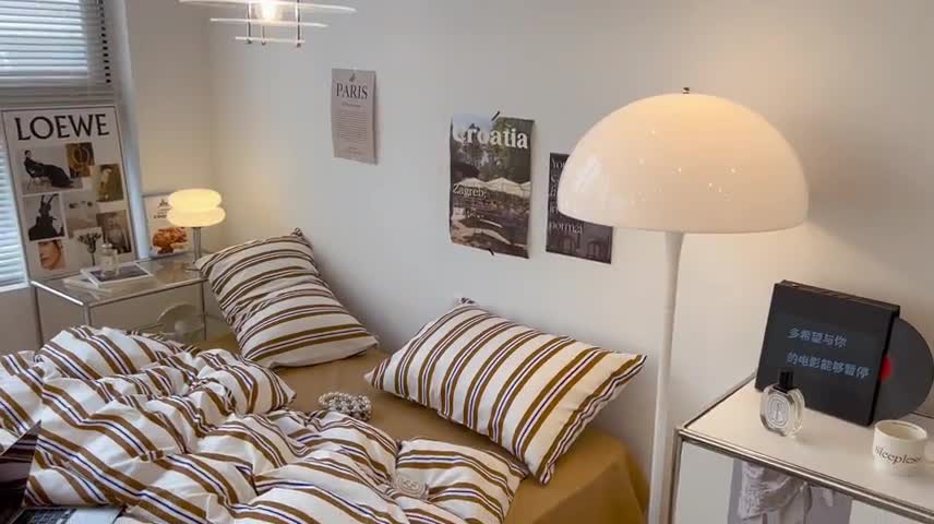 91家纺网 家纺一手货源 找家纺 昔可家纺2022新款韩风简约条纹全棉套件正常款 棕横条