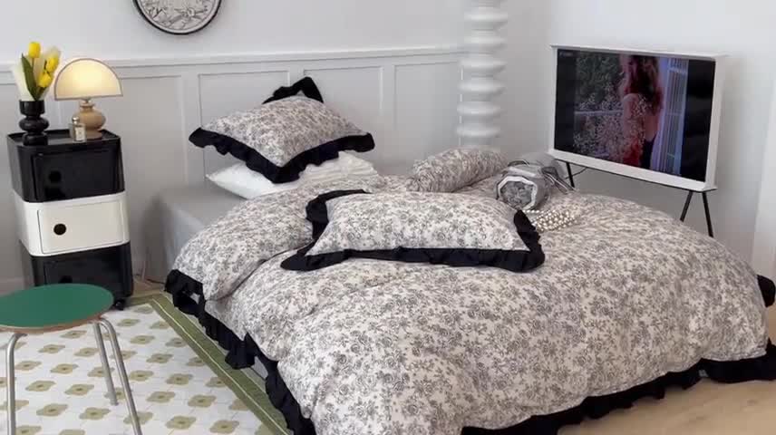 91家纺网 家纺一手货源 找家纺 昔可家纺2022新款花边款全棉四件套 莫里斯花房