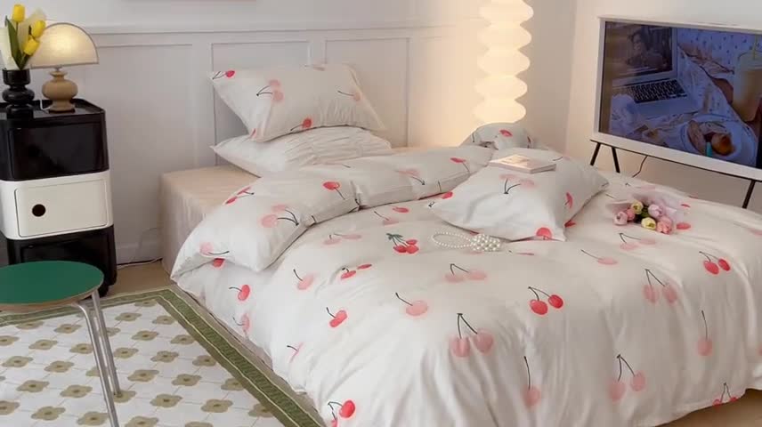 91家纺网 家纺一手货源 找家纺 昔可家纺2022新款奶呼呼卧室四件套 粉粉樱桃