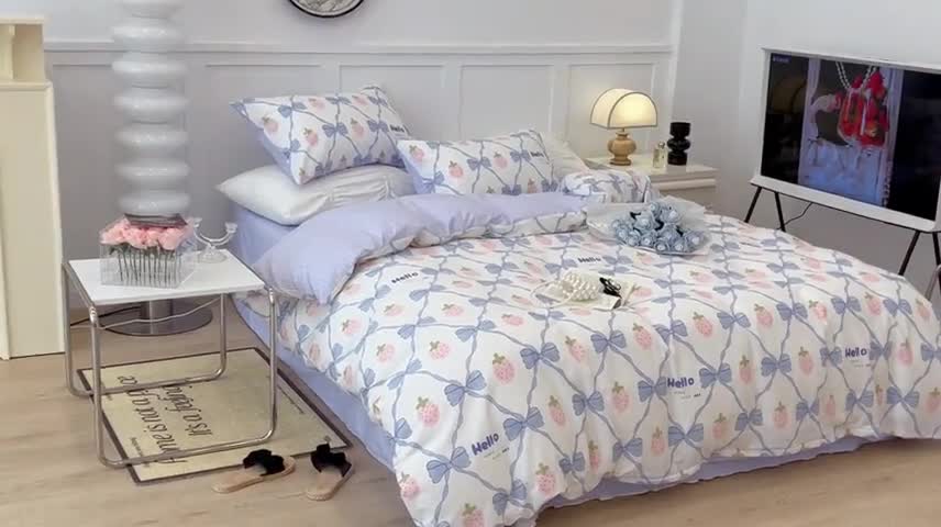 91家纺网 家纺一手货源 找家纺 昔可家纺2022新款梦幻花园系列全棉四件套 少女心蝴蝶结