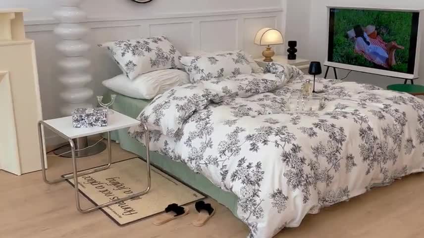 91家纺网 家纺一手货源 找家纺 昔可家纺2022新款梦幻花园系列全棉四件套 夏日花园