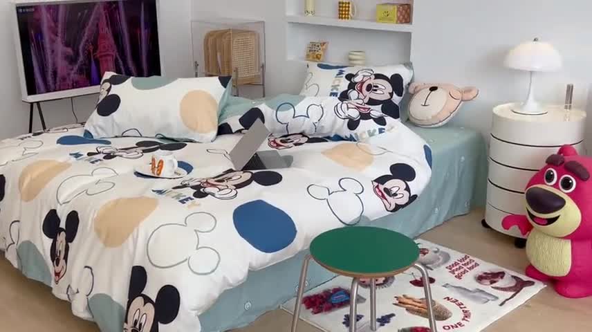 91家纺网 家纺一手货源 找家纺 昔可家纺2022新款迪士尼全棉四件套 波点米奇