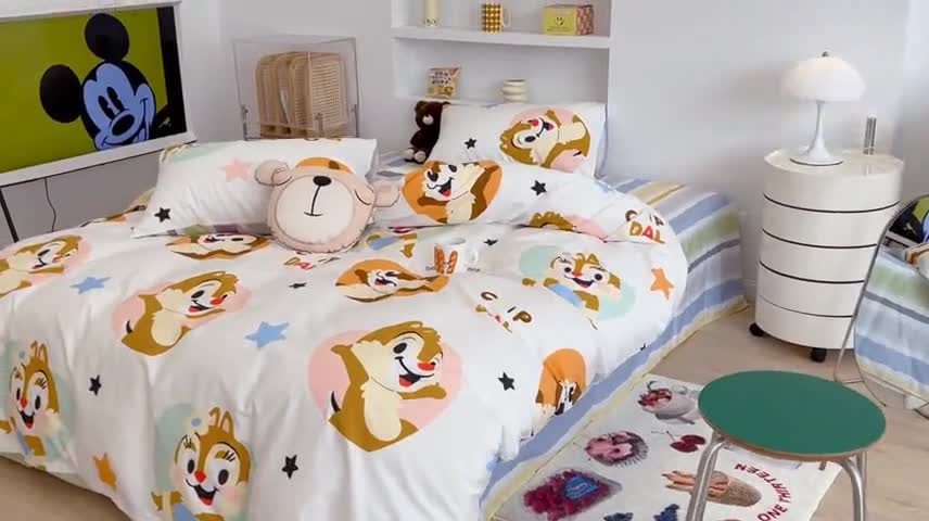 91家纺网 家纺一手货源 找家纺 昔可家纺2022新款迪士尼全棉四件套 奇奇蒂蒂