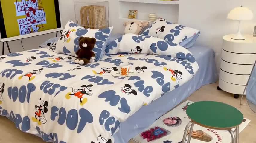 91家纺网 家纺一手货源 找家纺 昔可家纺2022新款迪士尼全棉四件套 跳跳米奇