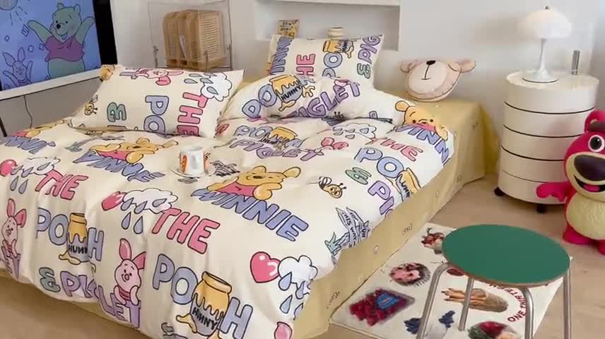 91家纺网 家纺一手货源 找家纺 昔可家纺2022新款迪士尼全棉四件套 小猪噗噗