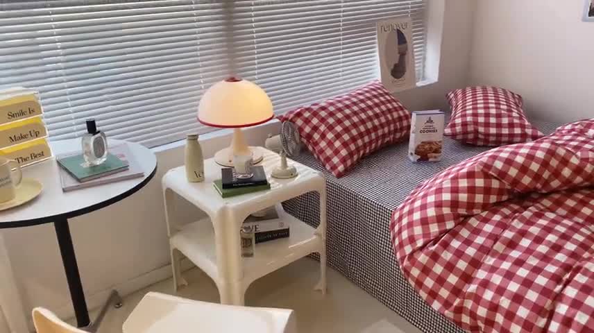 91家纺网 家纺一手货源 找家纺 昔可家纺2022新款学生季格子全棉四件套 苏格兰红格