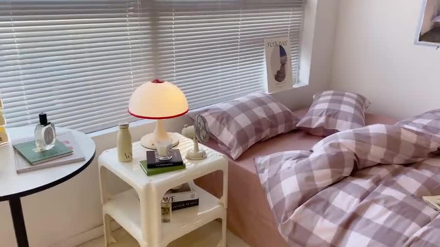 91家纺网 家纺一手货源 找家纺 昔可家纺2022新款学生季格子全棉四件套 香雾粉格