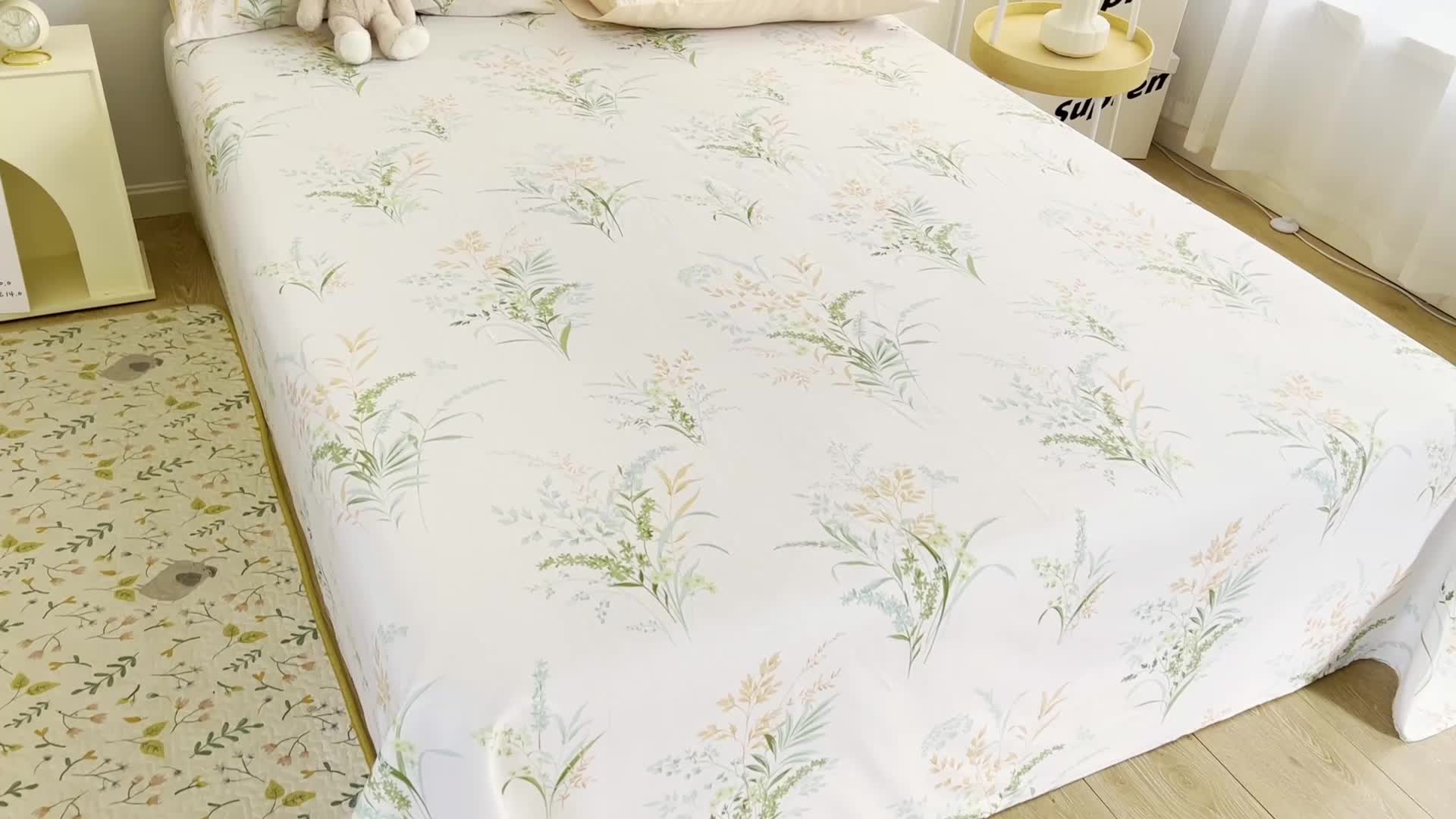 91家纺网 家纺一手货源 找家纺 名兮家居 2022新款全棉印花单件床单及三件套 爱莲娜