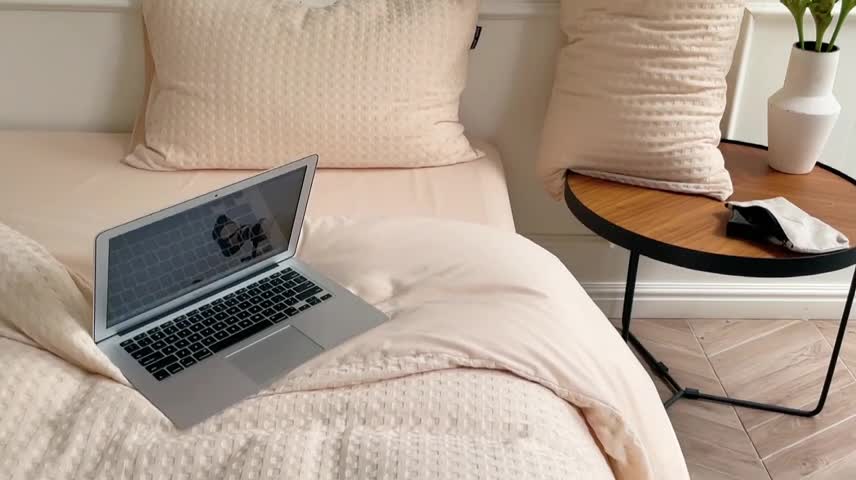 91家纺网 家纺一手货源 找家纺 梦享生活家居 2022新款华夫格四件套 奶杏