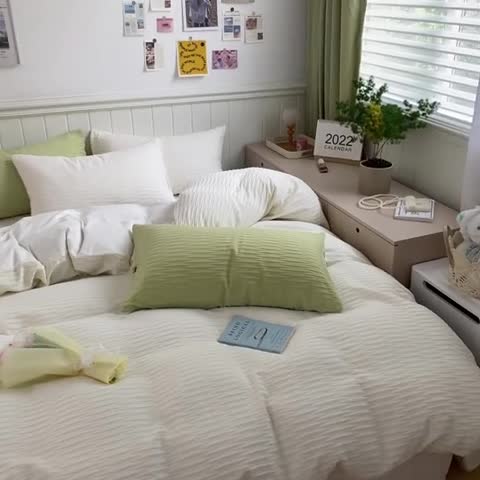 91家纺网 家纺一手货源 找家纺 雅居纺 2022新款全棉13372泡泡纱四件套 泡泡纱云朵白