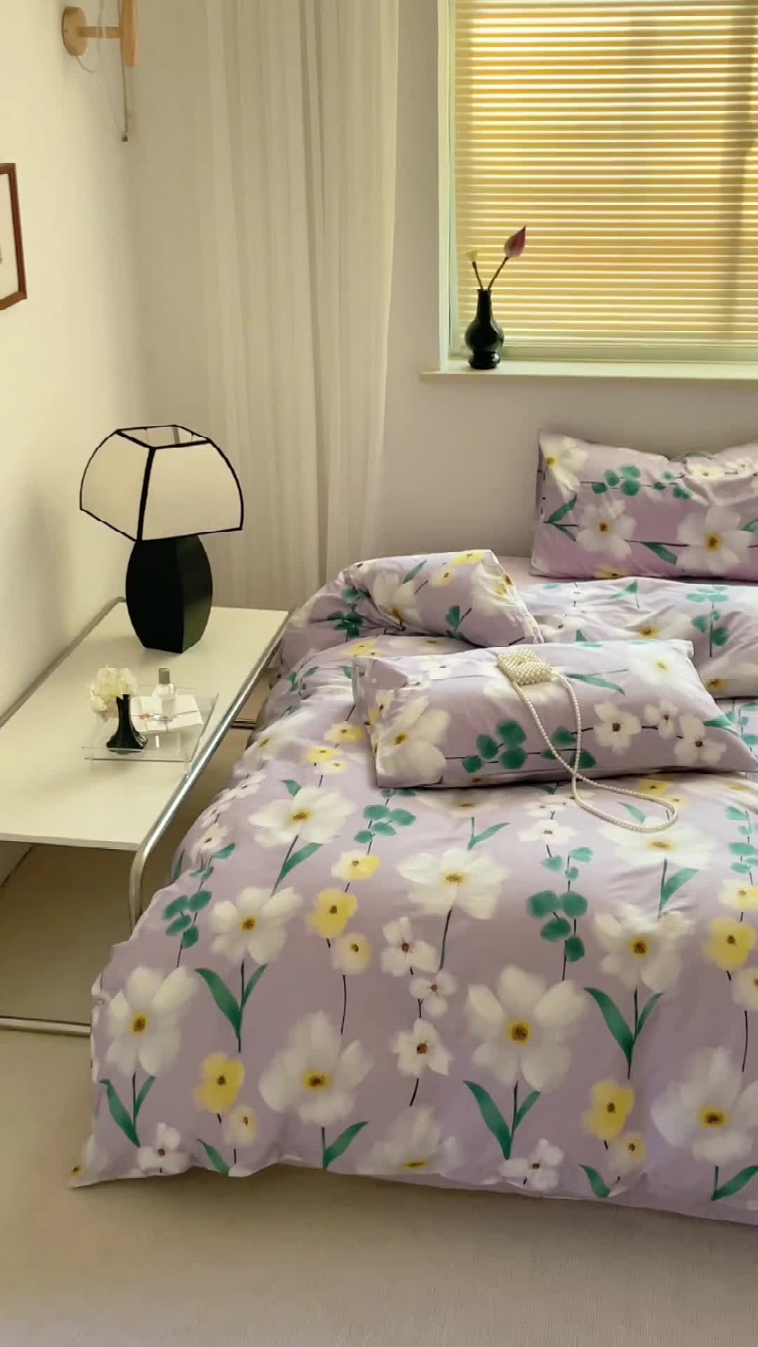 91家纺网 家纺一手货源 找家纺 窝米 2022秋季新品全棉13370花卉系列四件套 伊洛紫