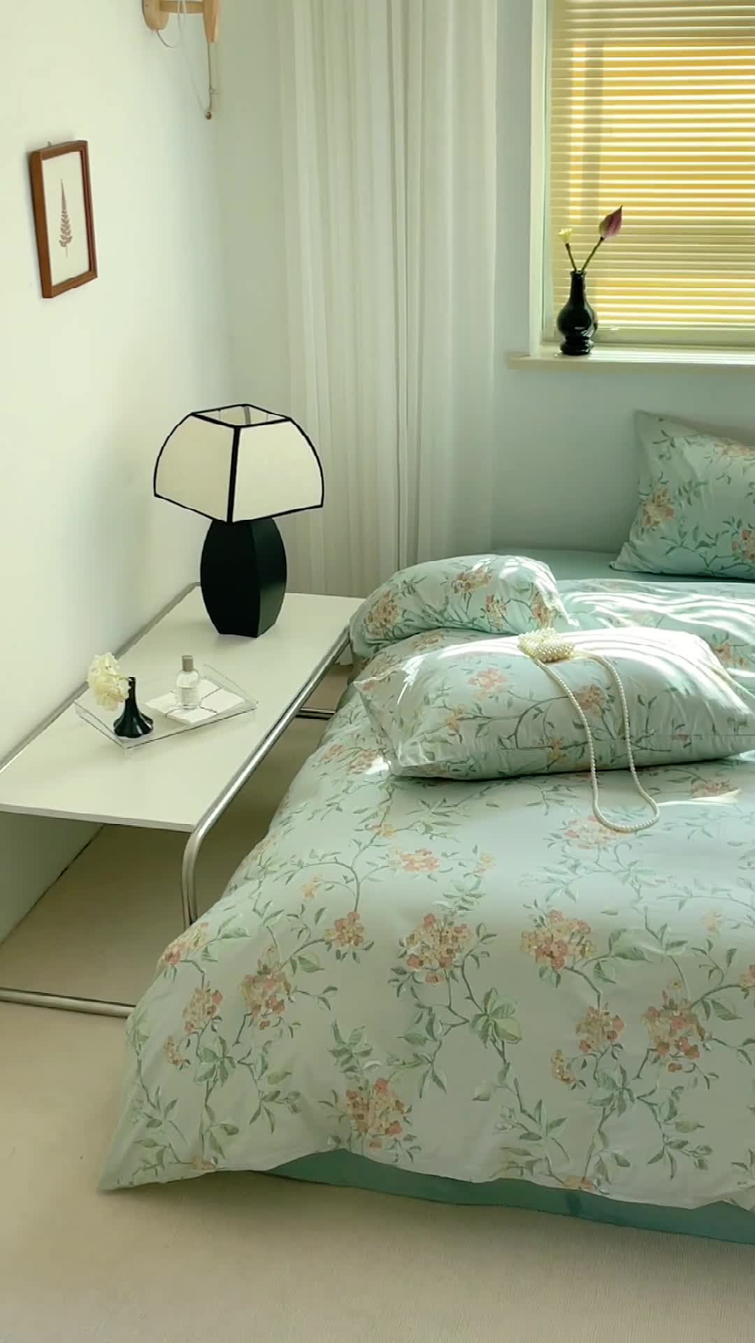 91家纺网 家纺一手货源 找家纺 窝米 2022秋季新品全棉13370花卉系列四件套 蓝琳