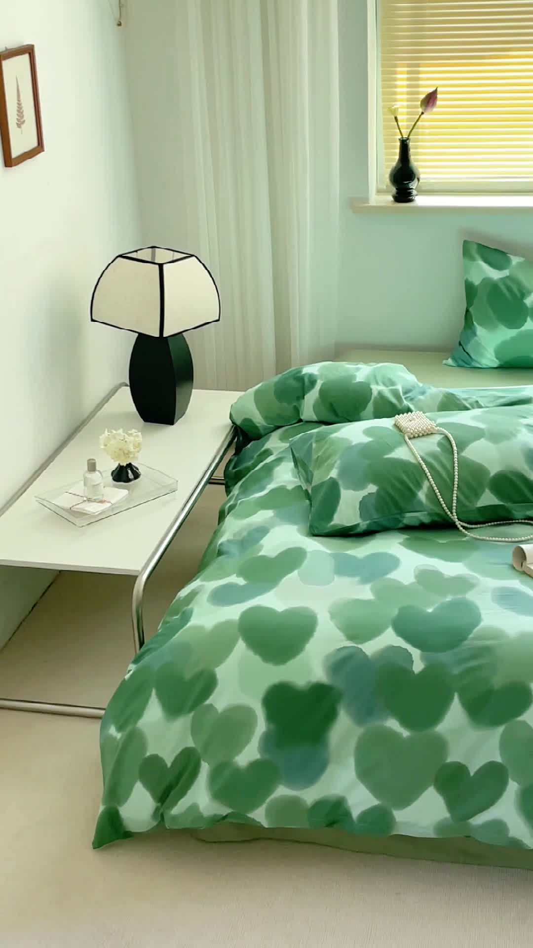 91家纺网 家纺一手货源 找家纺 窝米 2022秋季新品全棉13370简约风系列四件套 莲娜绿