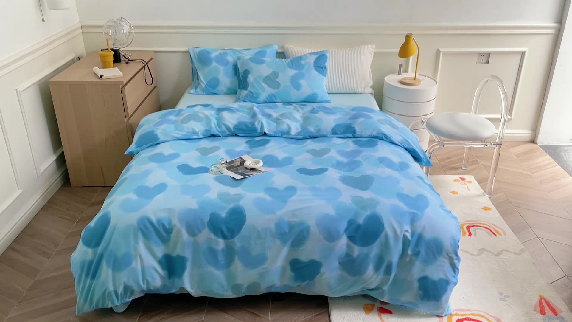 91家纺网 家纺一手货源 找家纺 窝米 2022秋季新品全棉13370简约风系列四件套 莲娜蓝