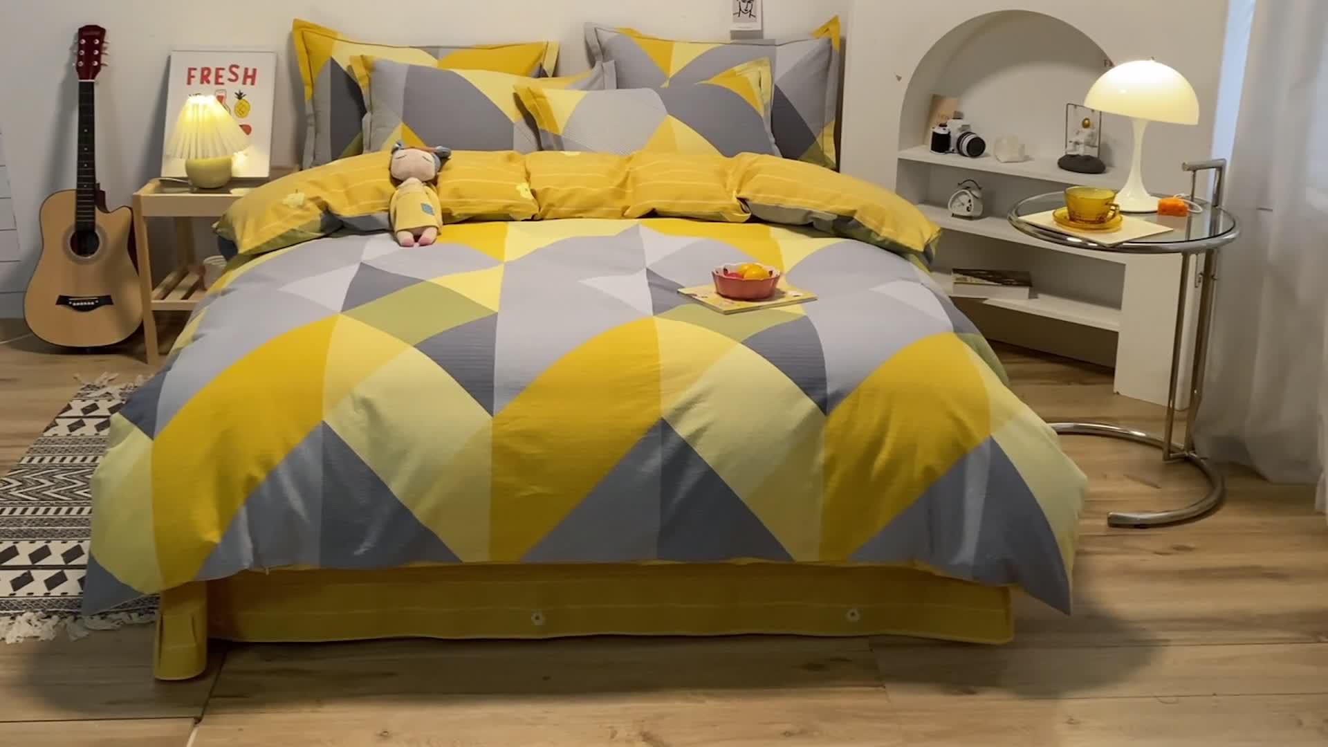 91家纺网 家纺一手货源 找家纺 金爱家 2023新款纯棉生态磨毛小清新四件套 奥斯