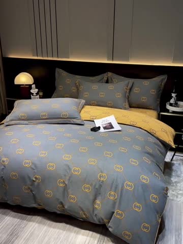 91家纺网 家纺一手货源 找家纺 金爱家 2023新款大阪纯棉生态磨毛条格简约系列四件套 维纳斯灰