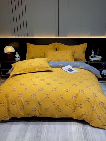 91家纺网 家纺一手货源 找家纺 金爱家 2023新款大阪纯棉生态磨毛条格简约系列四件套 维纳斯-桔