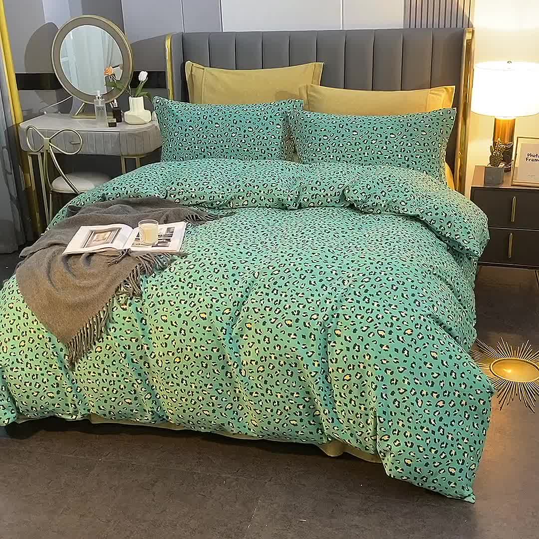 91家纺网 家纺一手货源 找家纺 棉生活  22新款铂金全棉磨毛系列（AB版设计） 烂漫豹纹绿