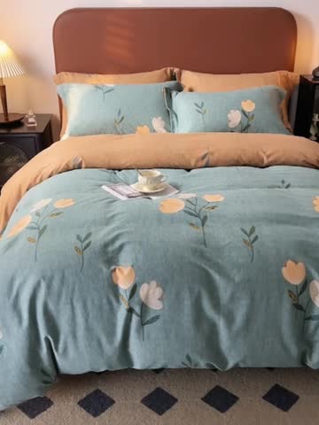 91家纺网 家纺一手货源 找家纺 希文 2022秋冬新品全棉生态磨毛四件套 倾心-绿