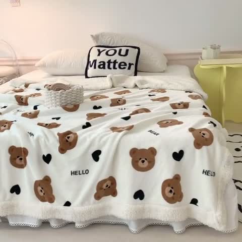 91家纺网 家纺一手货源 找家纺 澳萝拉 2022新款牛奶绒羊羔绒毛毯 布偶熊-白