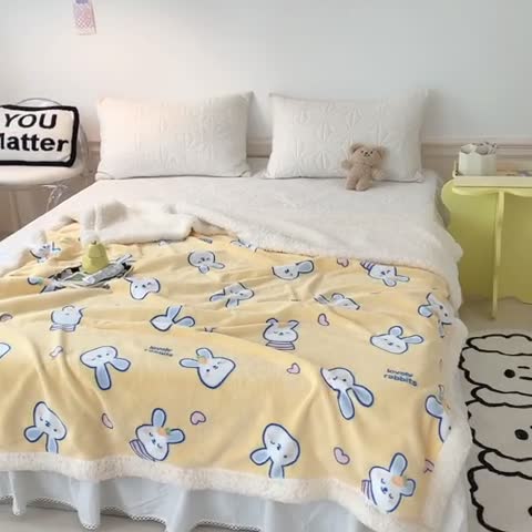 91家纺网 家纺一手货源 找家纺 澳萝拉 2022新款牛奶绒羊羔绒毛毯 萌萌兔