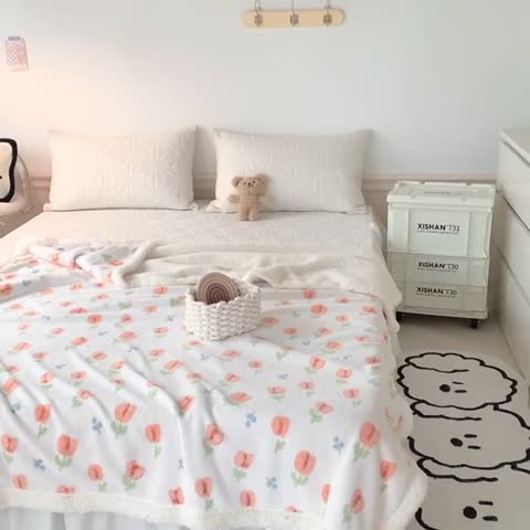 91家纺网 家纺一手货源 找家纺 澳萝拉 2022新款牛奶绒羊羔绒毛毯 郁金香-粉