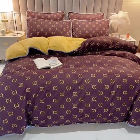 91家纺网 家纺一手货源 找家纺 琪琪阁家纺 2022新款全棉加牛奶绒系列四件套 酷奇-咖