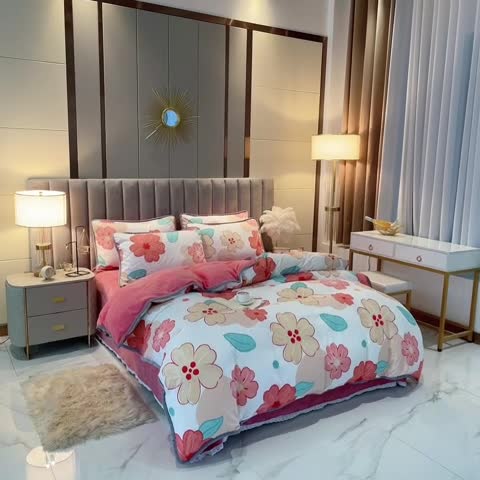 91家纺网 家纺一手货源 找家纺 琪琪阁家纺 2022新款全棉加牛奶绒系列四件套 解语花