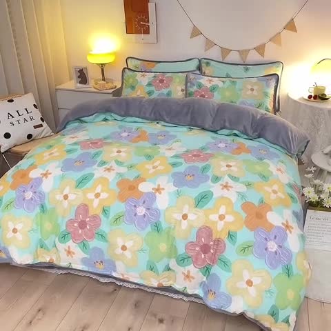 91家纺网 家纺一手货源 找家纺 琪琪阁家纺 2022新款全棉加牛奶绒系列四件套 花田梦