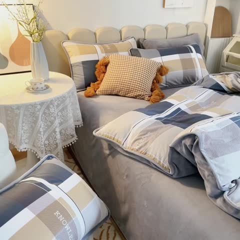 91家纺网 家纺一手货源 找家纺 琪琪阁家纺 2022新款全棉加牛奶绒系列四件套 初恋日记