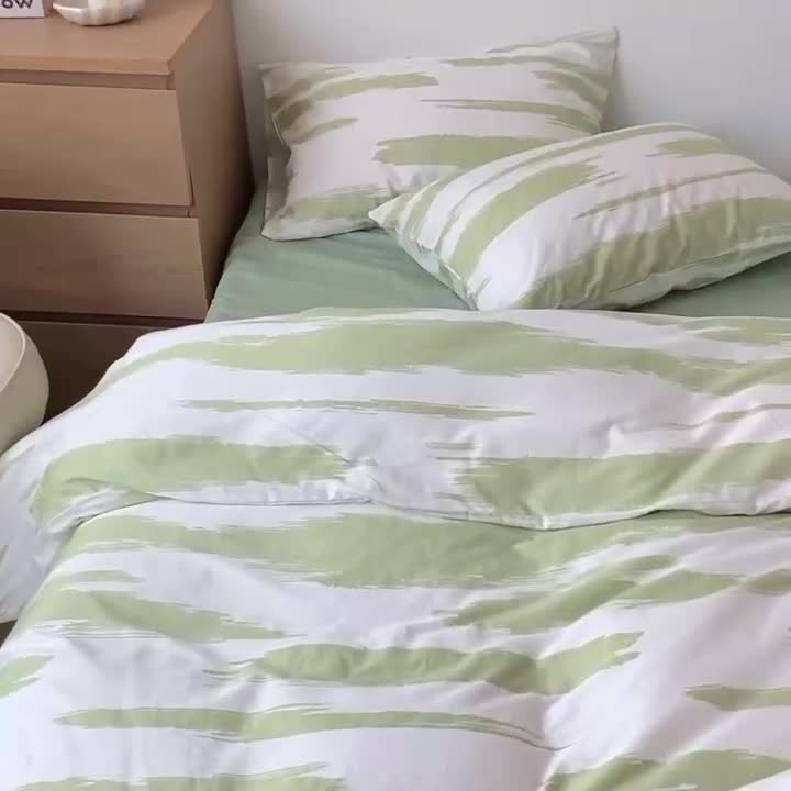 91家纺网 家纺一手货源 找家纺 梦家居 2022新款小清新系列全棉四件套 水波纹水绿