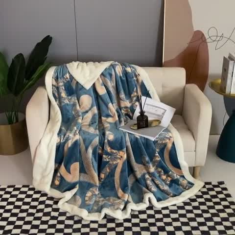 91家纺网 家纺一手货源 找家纺 来菲毛毯2025新款北极绒复合毯加收双层羊羔绒印花毯子布鲁斯