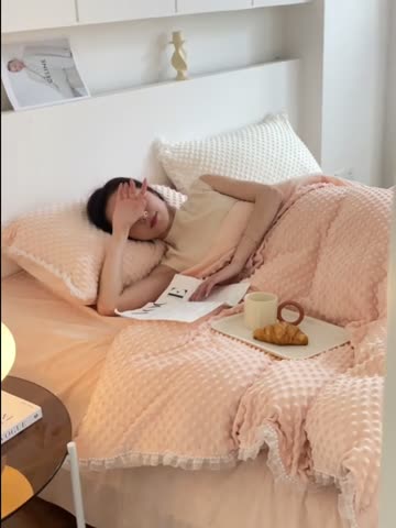 91家纺网 家纺一手货源 找家纺 玛奇朵 2022升级版A类豆豆绒梦露系列四件套 梦露-蜜桃橙