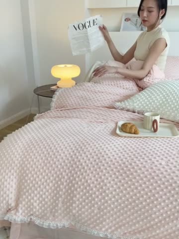 91家纺网 家纺一手货源 找家纺 玛奇朵 2022升级版A类豆豆绒梦露系列四件套 梦露-婴儿粉