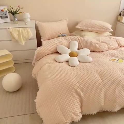 91家纺网 家纺一手货源 找家纺 玛奇朵  2022升级版A类豆豆绒梦露系列四件套 梦露-蜜桃橙