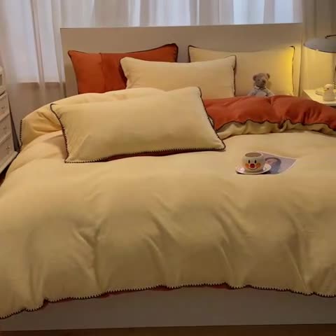 91家纺网 家纺一手货源 找家纺 （总）眠帛家居 2022新款牛奶绒贝壳边四件套