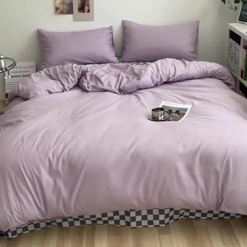 91家纺网 家纺一手货源 找家纺 眠帛 2022新款水洗棉混搭四件套 浅紫