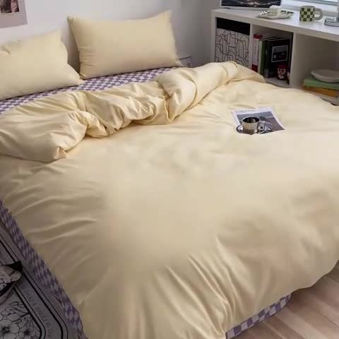 91家纺网 家纺一手货源 找家纺 眠帛 2022新款水洗棉混搭四件套 奶黄