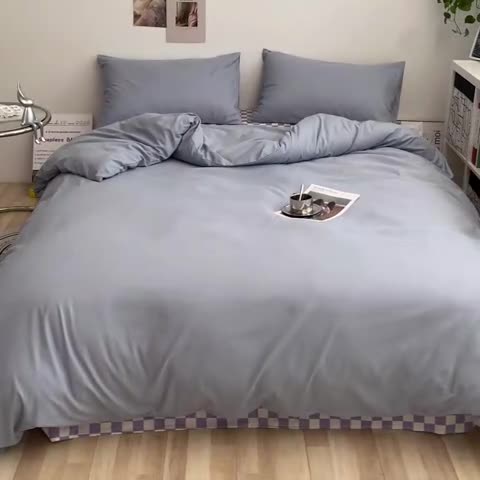 91家纺网 家纺一手货源 找家纺 眠帛 2022新款水洗棉混搭四件套 蓝灰