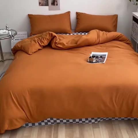 91家纺网 家纺一手货源 找家纺 眠帛 2022新款水洗棉混搭四件套 焦糖