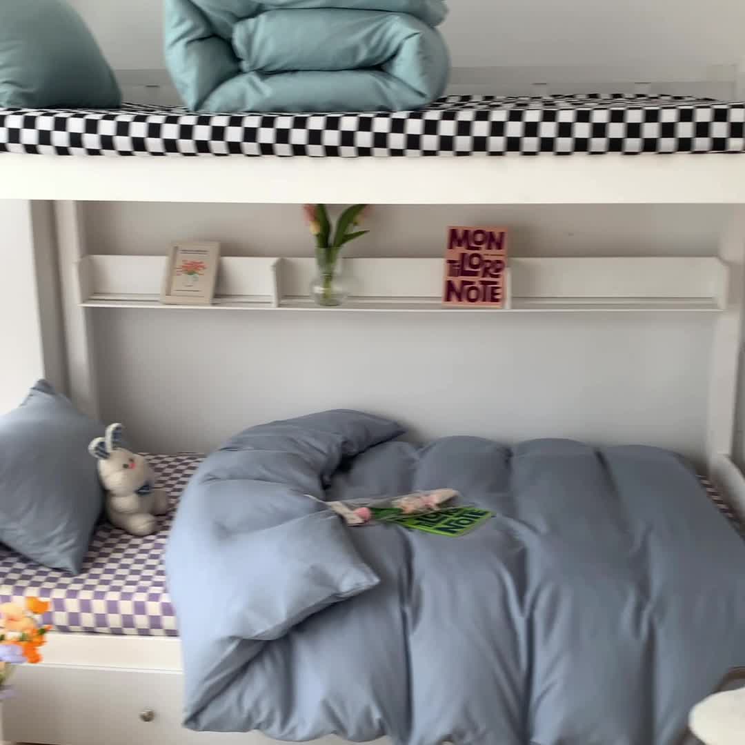 91家纺网 家纺一手货源 找家纺 眠帛 2022新款水洗棉混搭学生床三件套 蓝灰