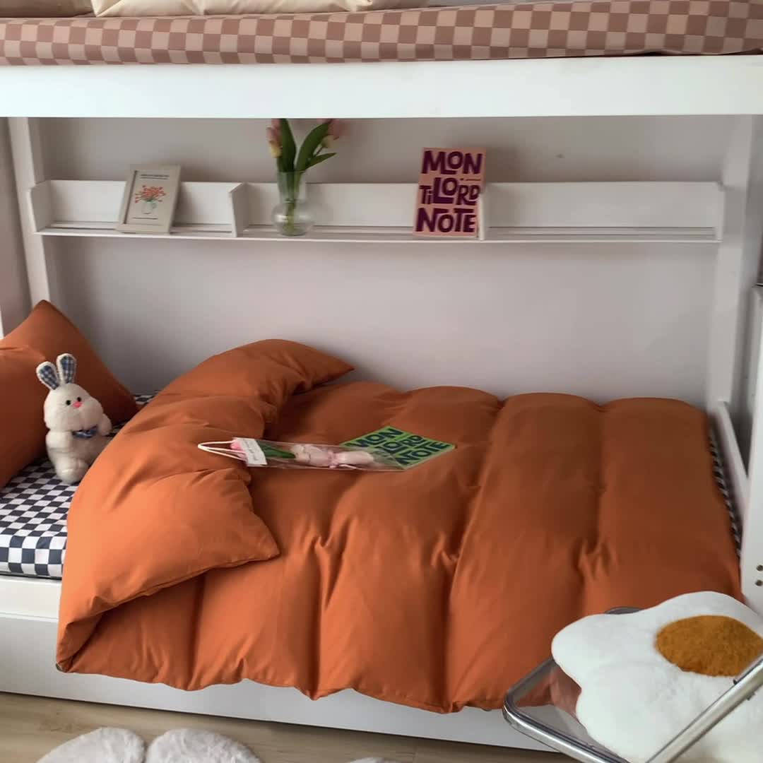 91家纺网 家纺一手货源 找家纺 眠帛 2022新款水洗棉混搭学生床三件套 焦糖