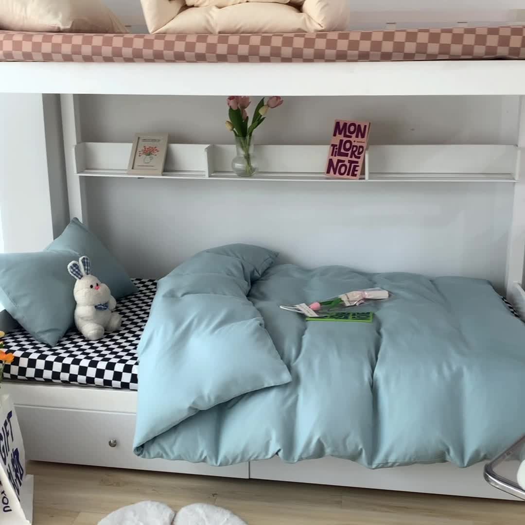 91家纺网 家纺一手货源 找家纺 眠帛 2022新款水洗棉混搭学生床三件套 繁星蓝