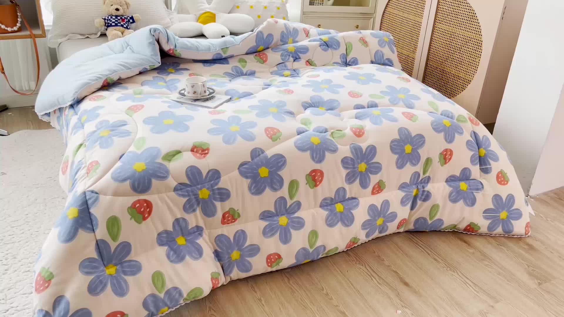 91家纺网 家纺一手货源 找家纺 （总）2022新款直播爆款水洗棉印花小花边春秋被冬被