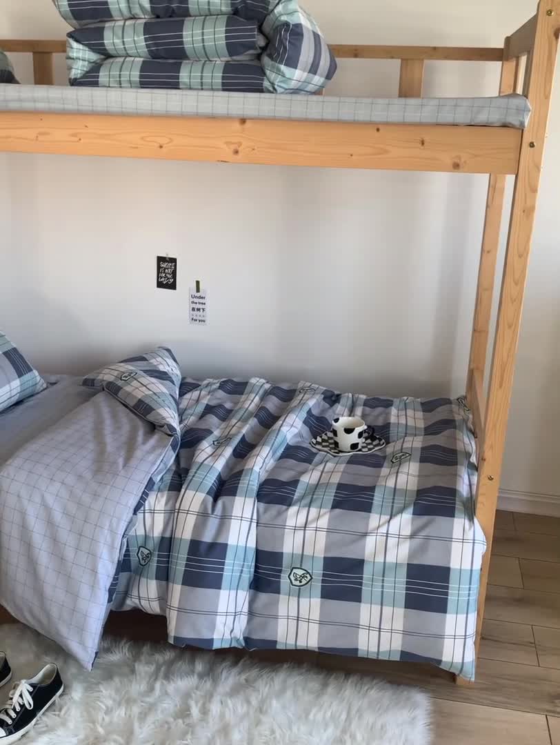 91家纺网 家纺一手货源 找家纺 怡家居 2023新款开学季全棉学生宿舍六件套 条格主义