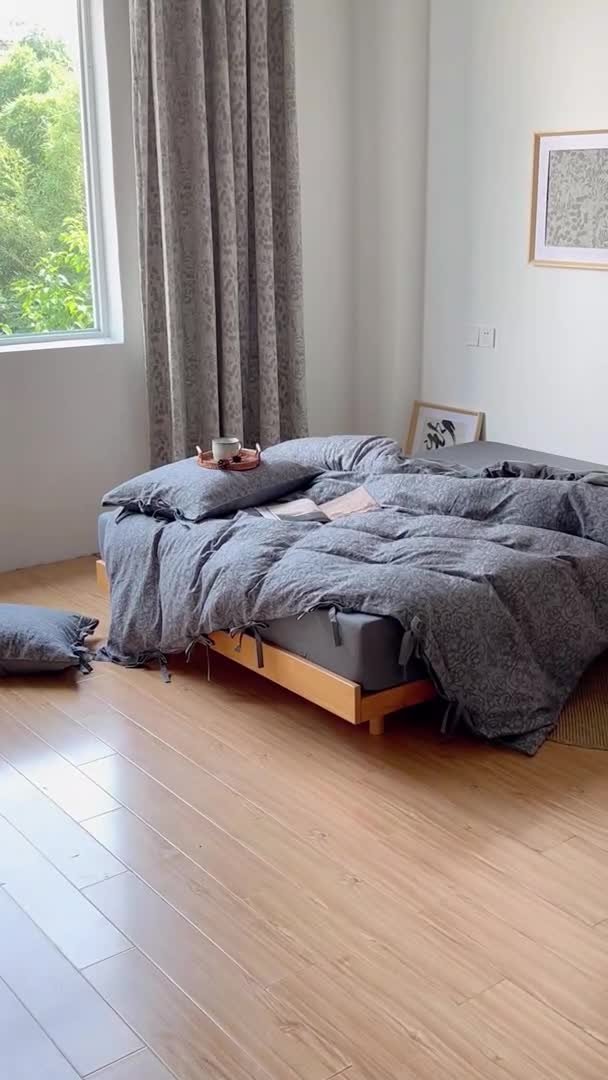 91家纺网 家纺一手货源 找家纺 安莱生活 2022新款华夫格双层纱四件套 华夫格深灰