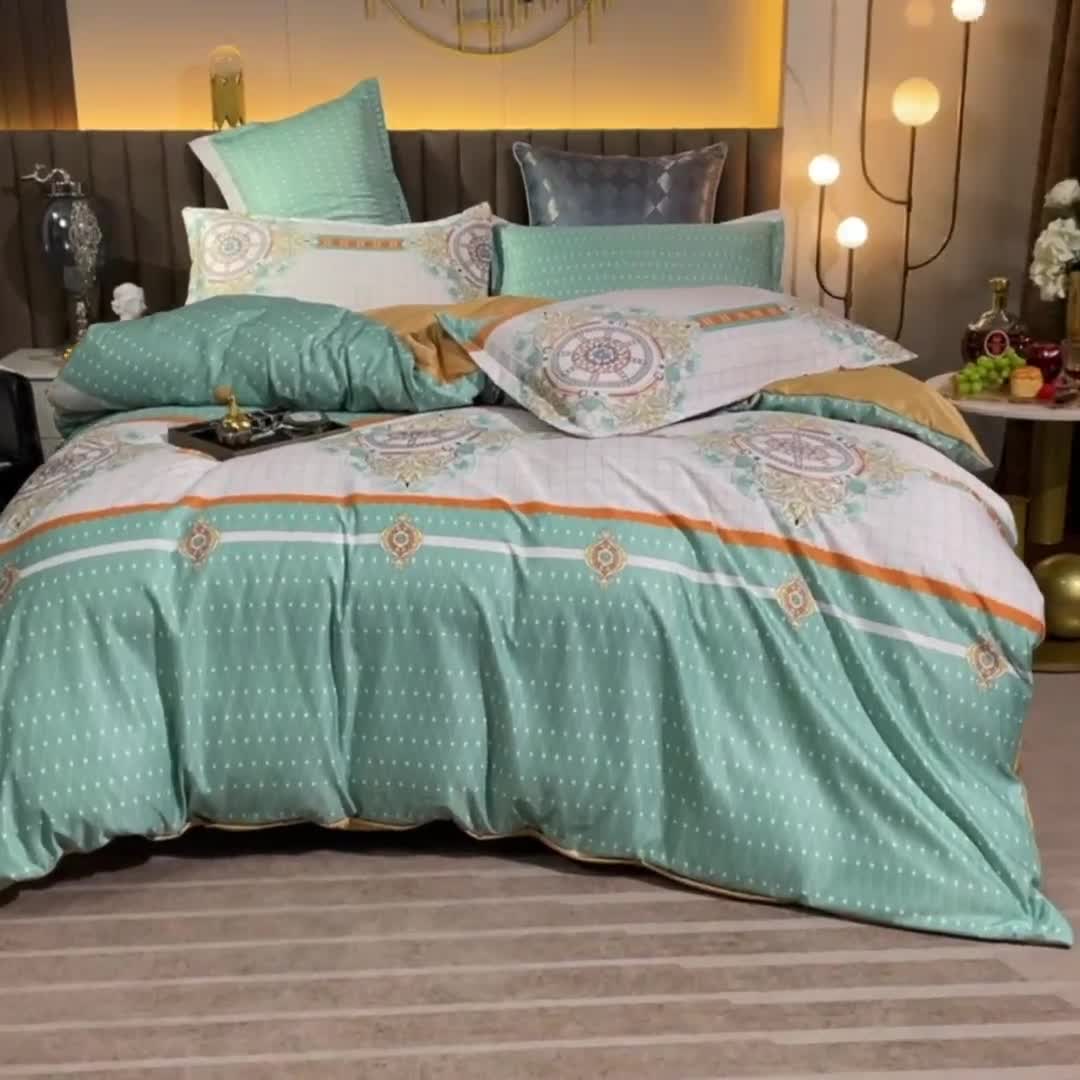 91家纺网 家纺一手货源 找家纺 氧家2025新款水洗天丝轻奢风印花四件套 斐蒂斯绿